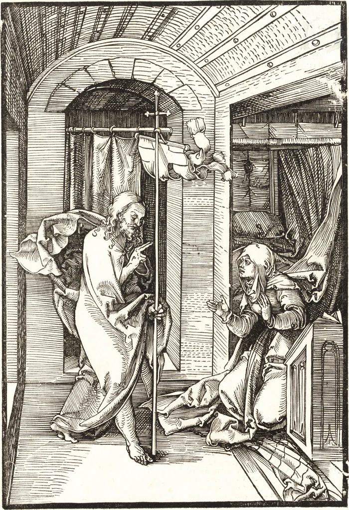 An illustration from Speculum passionis Domini Nostri Ihesu Christi : in quo relucẽt hec omnia singulariter vere & absolute, puta omnis p[er]fectio yerarchie, omniũ fidelium beatitudo, omnes virtutes, dona, fructus, et spiritualiũ bonorũ omnium efficacia, quod in fine prime partis huius speculi manifestissime cõprobat̃, 1507, leaf 145