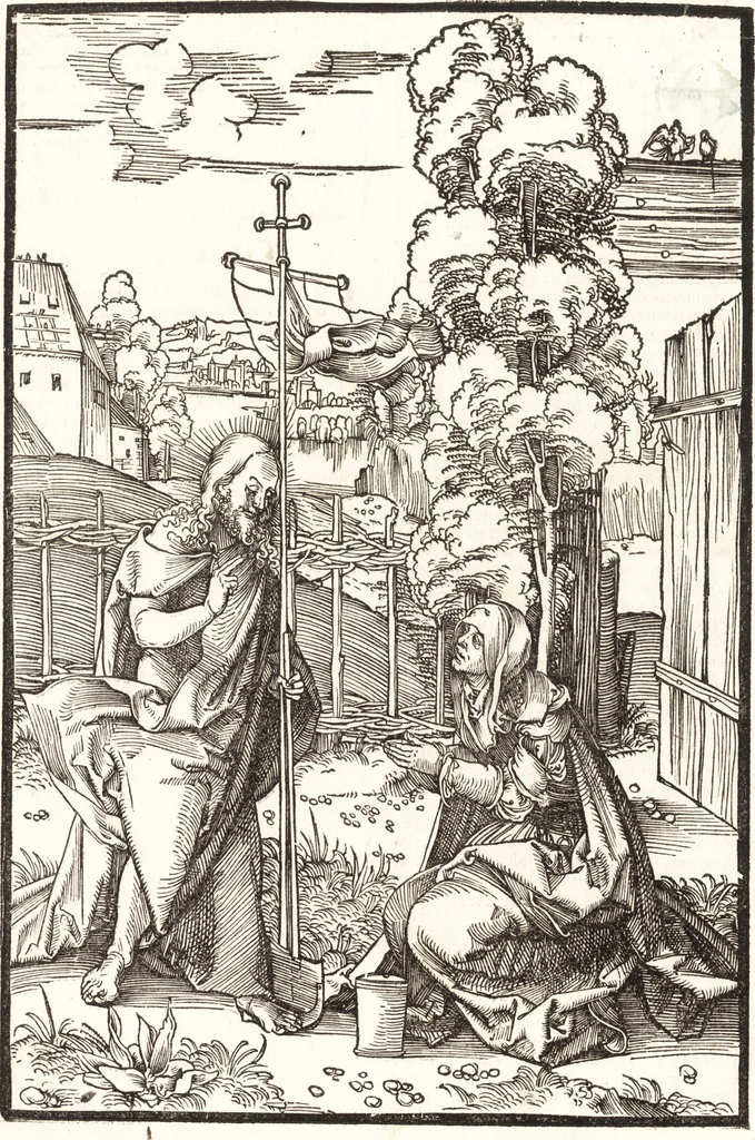 An illustration from Speculum passionis Domini Nostri Ihesu Christi : in quo relucẽt hec omnia singulariter vere & absolute, puta omnis p[er]fectio yerarchie, omniũ fidelium beatitudo, omnes virtutes, dona, fructus, et spiritualiũ bonorũ omnium efficacia, quod in fine prime partis huius speculi manifestissime cõprobat̃, 1507, leaf 147