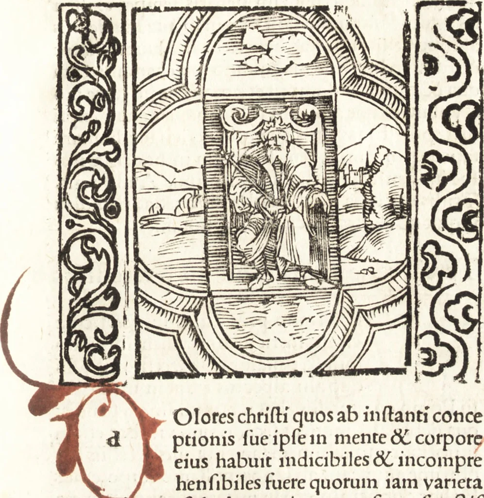 An illustration from Speculum passionis Domini Nostri Ihesu Christi : in quo relucẽt hec omnia singulariter vere & absolute, puta omnis p[er]fectio yerarchie, omniũ fidelium beatitudo, omnes virtutes, dona, fructus, et spiritualiũ bonorũ omnium efficacia, quod in fine prime partis huius speculi manifestissime cõprobat̃, 1507, leaf 160