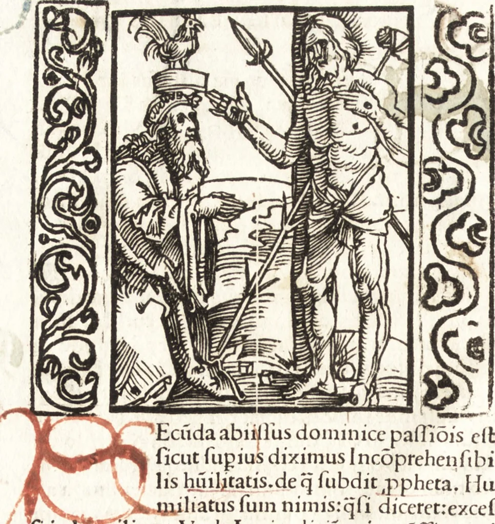 An illustration from Speculum passionis Domini Nostri Ihesu Christi : in quo relucẽt hec omnia singulariter vere & absolute, puta omnis p[er]fectio yerarchie, omniũ fidelium beatitudo, omnes virtutes, dona, fructus, et spiritualiũ bonorũ omnium efficacia, quod in fine prime partis huius speculi manifestissime cõprobat̃, 1507, leaf 163