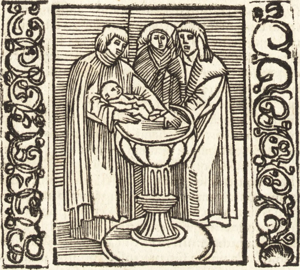 An illustration from Speculum passionis Domini Nostri Ihesu Christi : in quo relucẽt hec omnia singulariter vere & absolute, puta omnis p[er]fectio yerarchie, omniũ fidelium beatitudo, omnes virtutes, dona, fructus, et spiritualiũ bonorũ omnium efficacia, quod in fine prime partis huius speculi manifestissime cõprobat̃, 1507, leaf 23