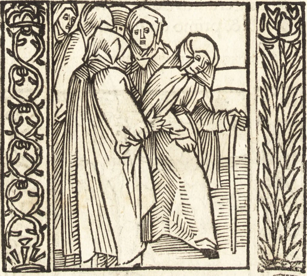 An illustration from Speculum passionis Domini Nostri Ihesu Christi : in quo relucẽt hec omnia singulariter vere & absolute, puta omnis p[er]fectio yerarchie, omniũ fidelium beatitudo, omnes virtutes, dona, fructus, et spiritualiũ bonorũ omnium efficacia, quod in fine prime partis huius speculi manifestissime cõprobat̃, 1507, leaf 25
