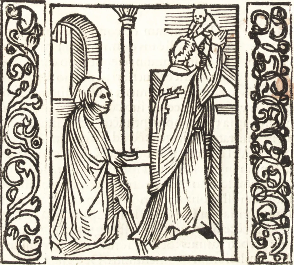 An illustration from Speculum passionis Domini Nostri Ihesu Christi : in quo relucẽt hec omnia singulariter vere & absolute, puta omnis p[er]fectio yerarchie, omniũ fidelium beatitudo, omnes virtutes, dona, fructus, et spiritualiũ bonorũ omnium efficacia, quod in fine prime partis huius speculi manifestissime cõprobat̃, 1507, leaf 29