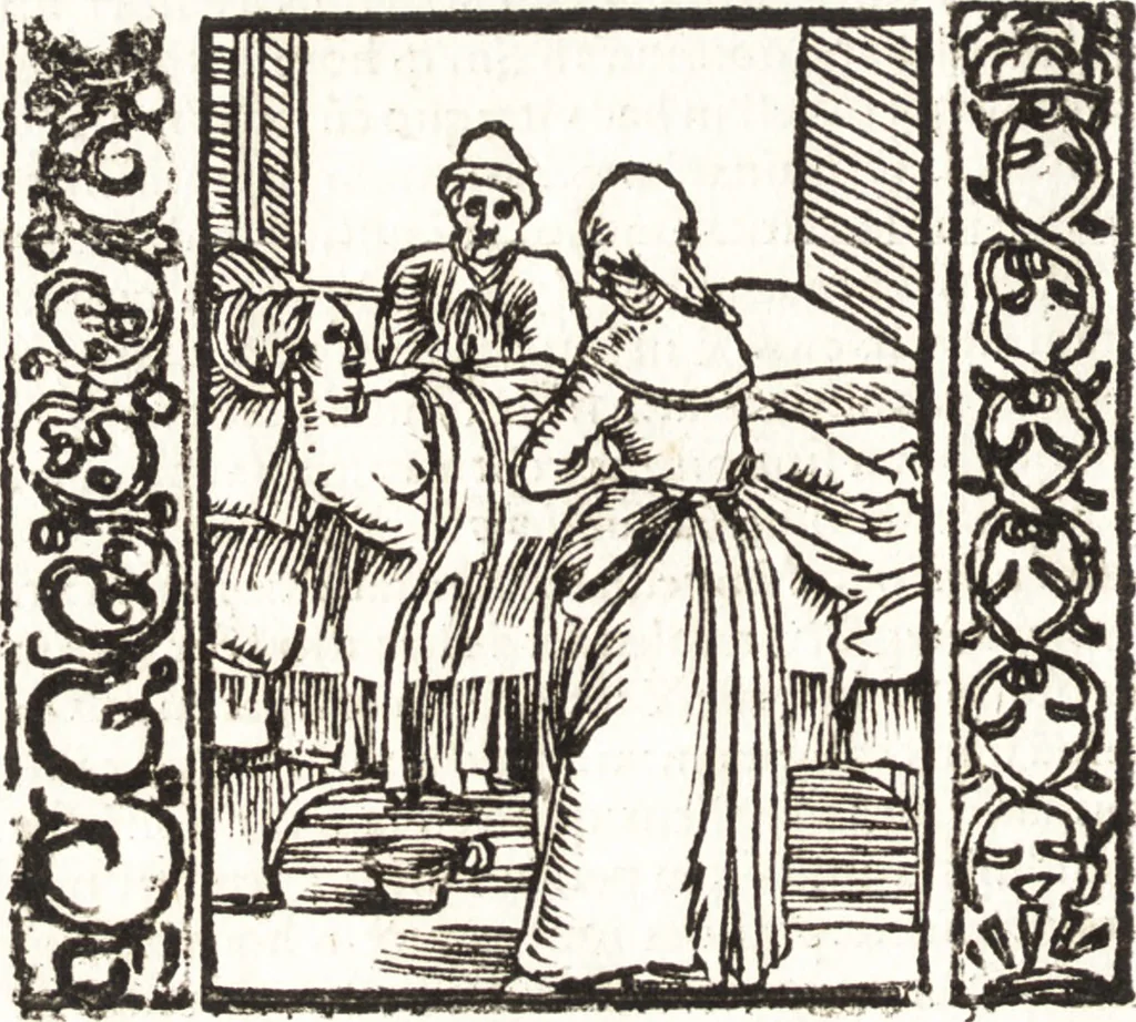 An illustration from Speculum passionis Domini Nostri Ihesu Christi : in quo relucẽt hec omnia singulariter vere & absolute, puta omnis p[er]fectio yerarchie, omniũ fidelium beatitudo, omnes virtutes, dona, fructus, et spiritualiũ bonorũ omnium efficacia, quod in fine prime partis huius speculi manifestissime cõprobat̃, 1507, leaf 31