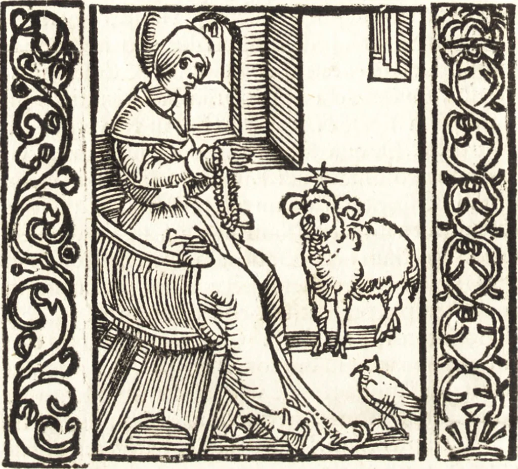 An illustration from Speculum passionis Domini Nostri Ihesu Christi : in quo relucẽt hec omnia singulariter vere & absolute, puta omnis p[er]fectio yerarchie, omniũ fidelium beatitudo, omnes virtutes, dona, fructus, et spiritualiũ bonorũ omnium efficacia, quod in fine prime partis huius speculi manifestissime cõprobat̃, 1507, leaf 37
