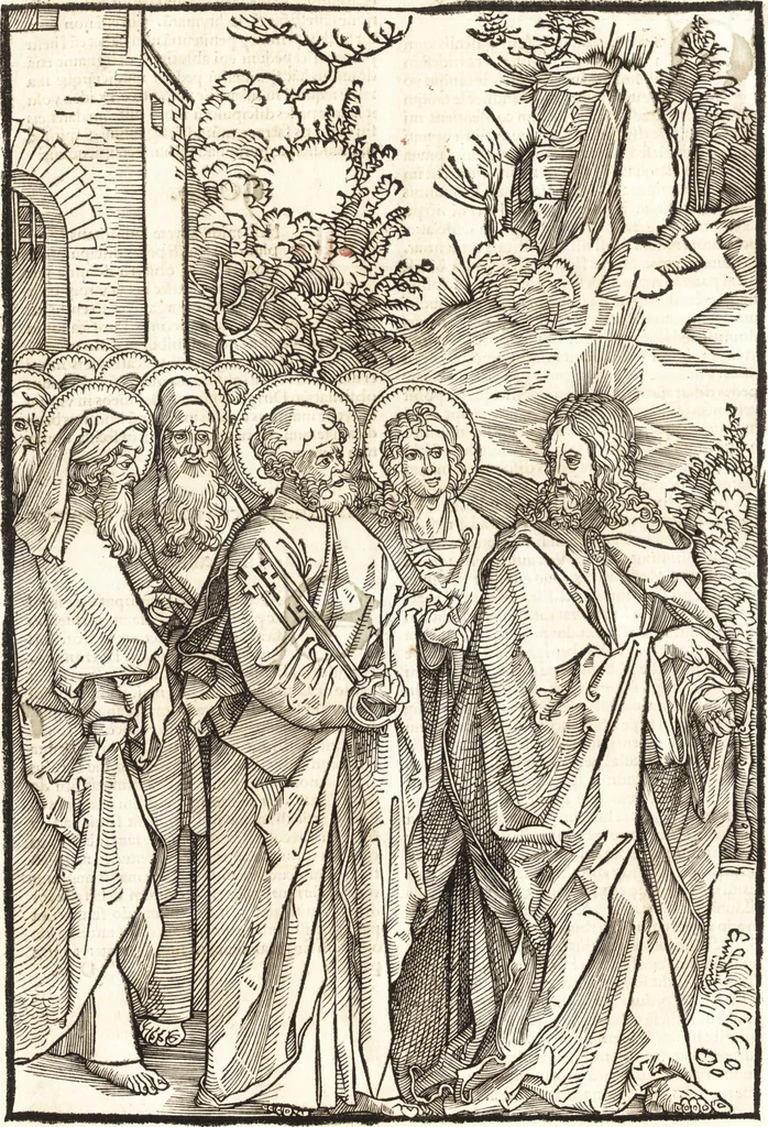 An illustration from Speculum passionis Domini Nostri Ihesu Christi : in quo relucẽt hec omnia singulariter vere & absolute, puta omnis p[er]fectio yerarchie, omniũ fidelium beatitudo, omnes virtutes, dona, fructus, et spiritualiũ bonorũ omnium efficacia, quod in fine prime partis huius speculi manifestissime cõprobat̃, 1507, leaf 49