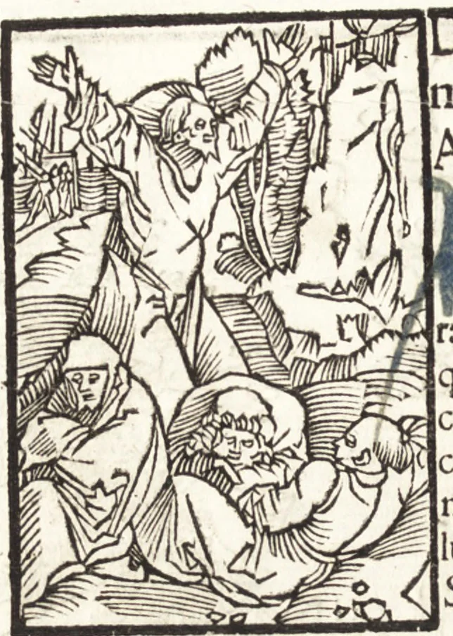 An illustration from Speculum passionis Domini Nostri Ihesu Christi : in quo relucẽt hec omnia singulariter vere & absolute, puta omnis p[er]fectio yerarchie, omniũ fidelium beatitudo, omnes virtutes, dona, fructus, et spiritualiũ bonorũ omnium efficacia, quod in fine prime partis huius speculi manifestissime cõprobat̃, 1507, leaf 53