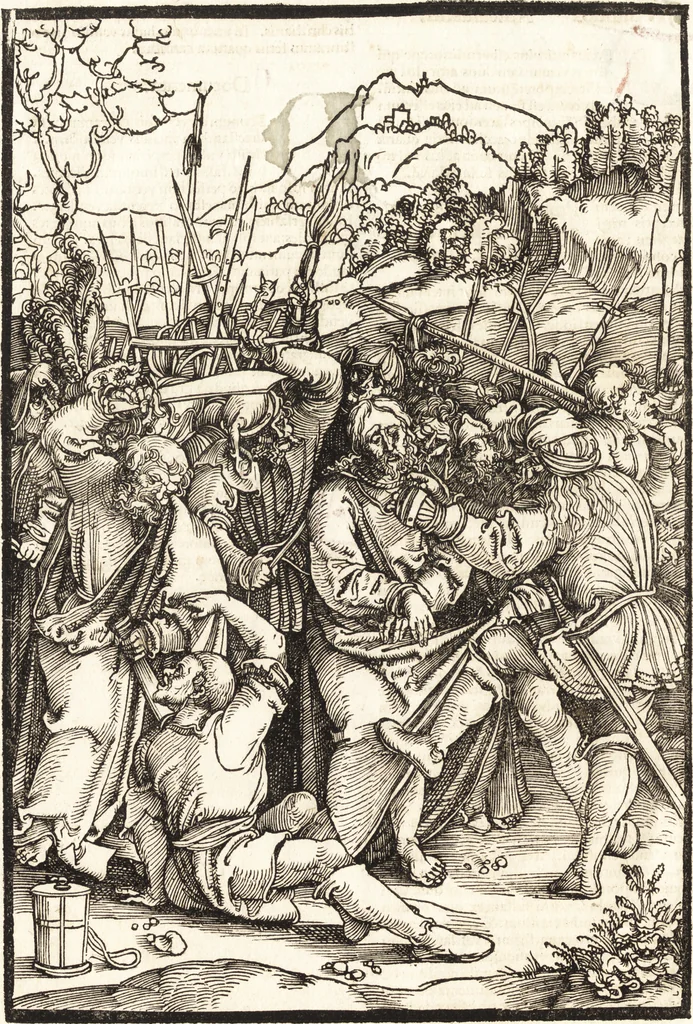 An illustration from Speculum passionis Domini Nostri Ihesu Christi : in quo relucẽt hec omnia singulariter vere & absolute, puta omnis p[er]fectio yerarchie, omniũ fidelium beatitudo, omnes virtutes, dona, fructus, et spiritualiũ bonorũ omnium efficacia, quod in fine prime partis huius speculi manifestissime cõprobat̃, 1507, leaf 55