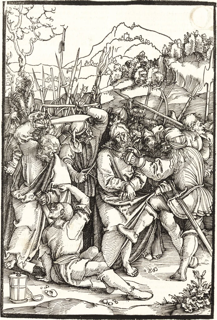 An illustration from Speculum passionis Domini Nostri Ihesu Christi : in quo relucẽt hec omnia singulariter vere & absolute, puta omnis p[er]fectio yerarchie, omniũ fidelium beatitudo, omnes virtutes, dona, fructus, et spiritualiũ bonorũ omnium efficacia, quod in fine prime partis huius speculi manifestissime cõprobat̃, 1507, leaf 57