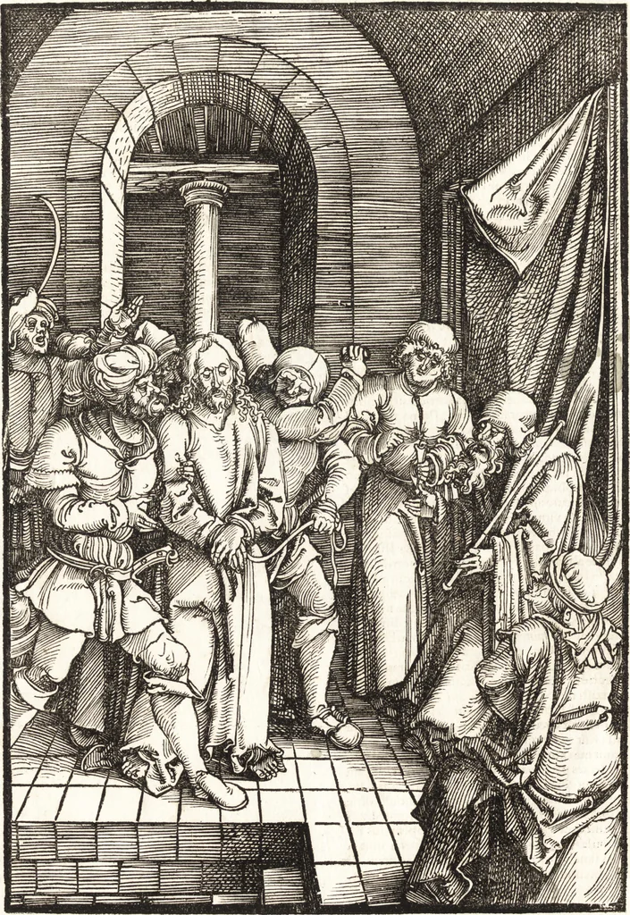 An illustration from Speculum passionis Domini Nostri Ihesu Christi : in quo relucẽt hec omnia singulariter vere & absolute, puta omnis p[er]fectio yerarchie, omniũ fidelium beatitudo, omnes virtutes, dona, fructus, et spiritualiũ bonorũ omnium efficacia, quod in fine prime partis huius speculi manifestissime cõprobat̃, 1507, leaf 61