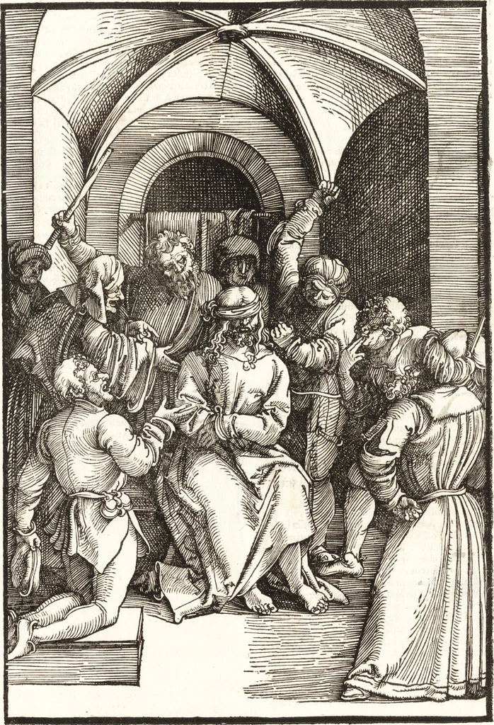 An illustration from Speculum passionis Domini Nostri Ihesu Christi : in quo relucẽt hec omnia singulariter vere & absolute, puta omnis p[er]fectio yerarchie, omniũ fidelium beatitudo, omnes virtutes, dona, fructus, et spiritualiũ bonorũ omnium efficacia, quod in fine prime partis huius speculi manifestissime cõprobat̃, 1507, leaf 71