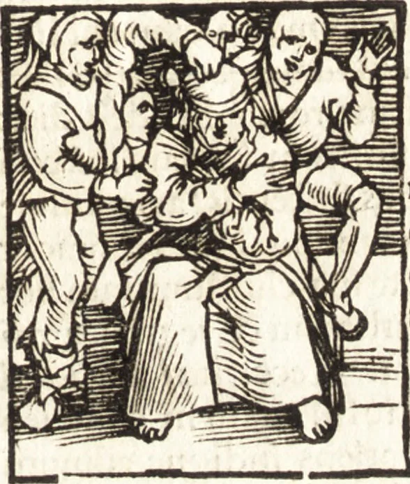 An illustration from Speculum passionis Domini Nostri Ihesu Christi : in quo relucẽt hec omnia singulariter vere & absolute, puta omnis p[er]fectio yerarchie, omniũ fidelium beatitudo, omnes virtutes, dona, fructus, et spiritualiũ bonorũ omnium efficacia, quod in fine prime partis huius speculi manifestissime cõprobat̃, 1507, leaf 72
