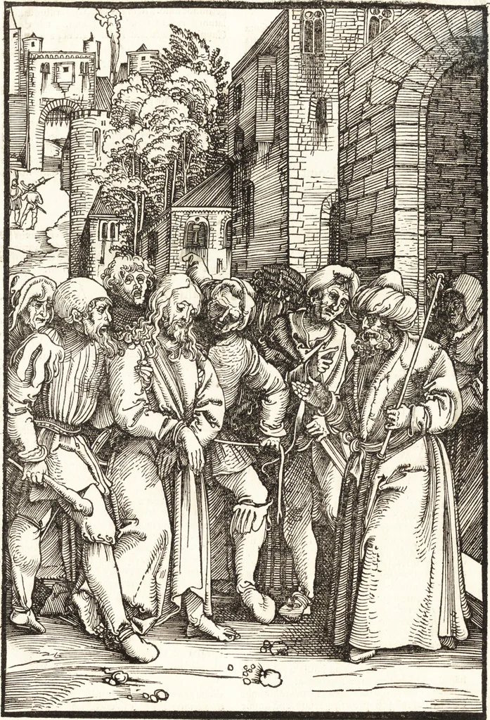 An illustration from Speculum passionis Domini Nostri Ihesu Christi : in quo relucẽt hec omnia singulariter vere & absolute, puta omnis p[er]fectio yerarchie, omniũ fidelium beatitudo, omnes virtutes, dona, fructus, et spiritualiũ bonorũ omnium efficacia, quod in fine prime partis huius speculi manifestissime cõprobat̃, 1507, leaf 76
