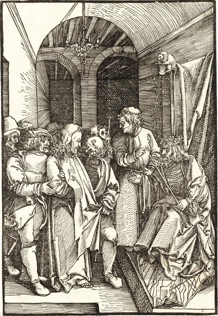 An illustration from Speculum passionis Domini Nostri Ihesu Christi : in quo relucẽt hec omnia singulariter vere & absolute, puta omnis p[er]fectio yerarchie, omniũ fidelium beatitudo, omnes virtutes, dona, fructus, et spiritualiũ bonorũ omnium efficacia, quod in fine prime partis huius speculi manifestissime cõprobat̃, 1507, leaf 80