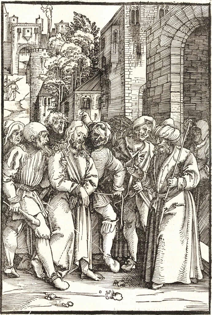 An illustration from Speculum passionis Domini Nostri Ihesu Christi : in quo relucẽt hec omnia singulariter vere & absolute, puta omnis p[er]fectio yerarchie, omniũ fidelium beatitudo, omnes virtutes, dona, fructus, et spiritualiũ bonorũ omnium efficacia, quod in fine prime partis huius speculi manifestissime cõprobat̃, 1507, leaf 85