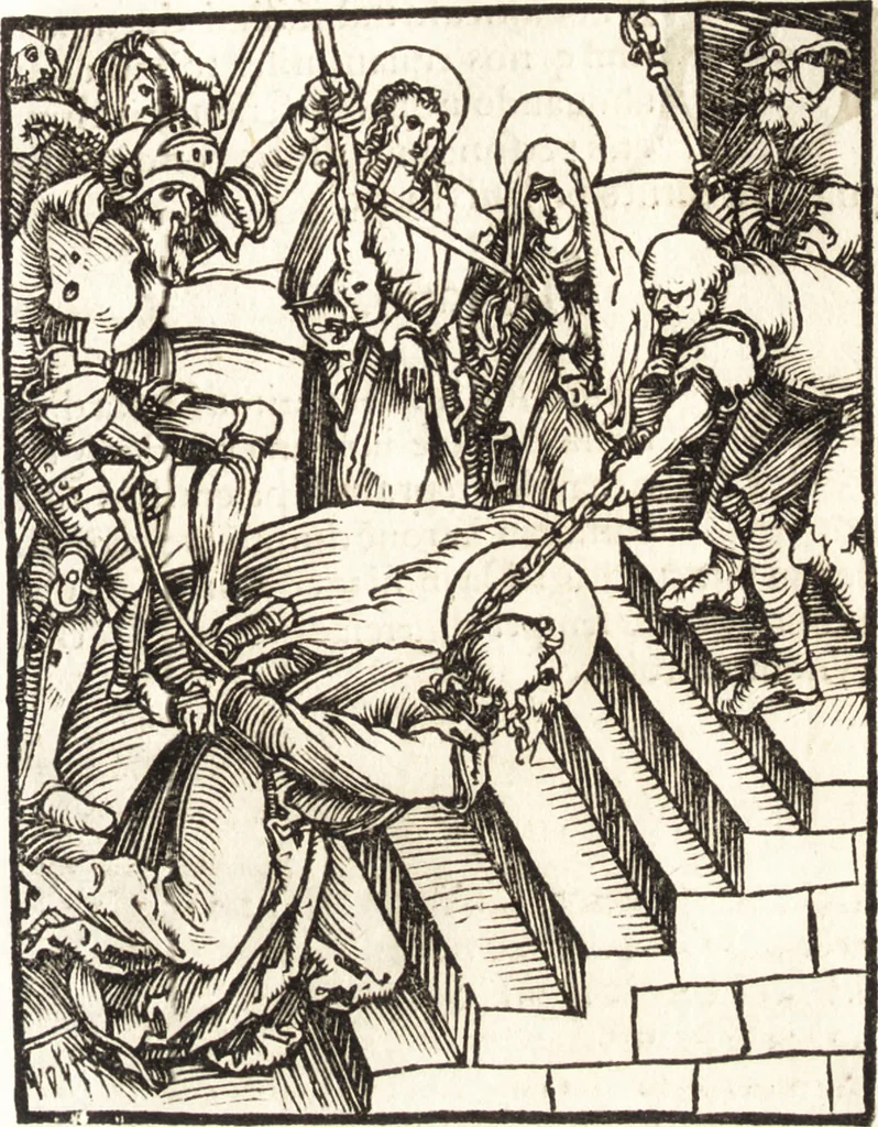 An illustration from Speculum passionis Domini Nostri Ihesu Christi : in quo relucẽt hec omnia singulariter vere & absolute, puta omnis p[er]fectio yerarchie, omniũ fidelium beatitudo, omnes virtutes, dona, fructus, et spiritualiũ bonorũ omnium efficacia, quod in fine prime partis huius speculi manifestissime cõprobat̃, 1507, leaf 86
