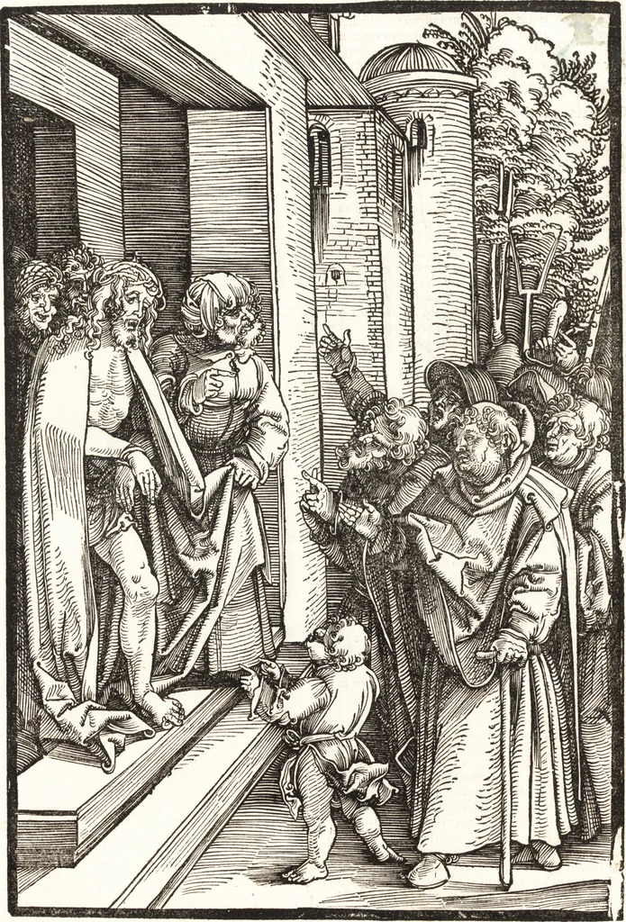An illustration from Speculum passionis Domini Nostri Ihesu Christi : in quo relucẽt hec omnia singulariter vere & absolute, puta omnis p[er]fectio yerarchie, omniũ fidelium beatitudo, omnes virtutes, dona, fructus, et spiritualiũ bonorũ omnium efficacia, quod in fine prime partis huius speculi manifestissime cõprobat̃, 1507, leaf 97