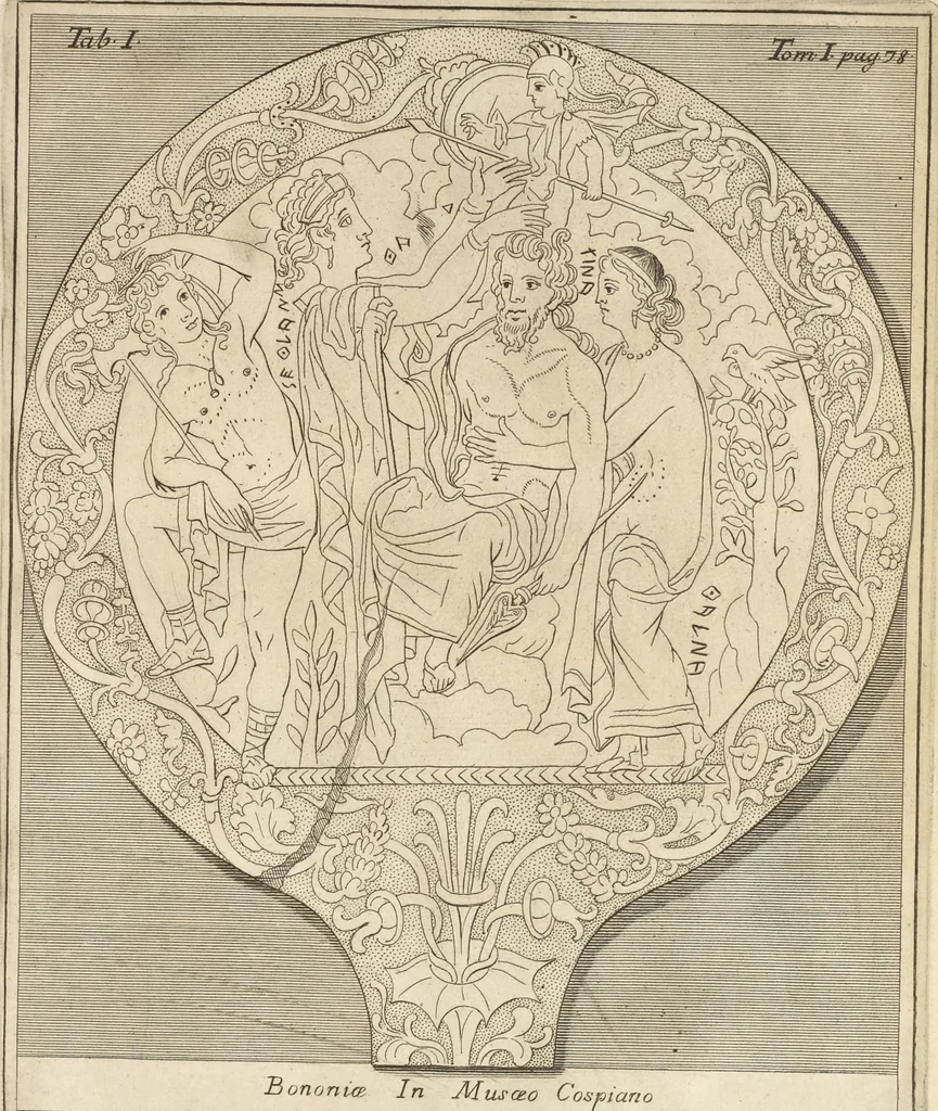 An illustration from Thomae Dempsteri a muresk Scoti pandectarum in Pisano Lyceo professoris ordinarii De Etruria regali libri septem : opus postumum in duas partes divisum, 1723, leaf 128
