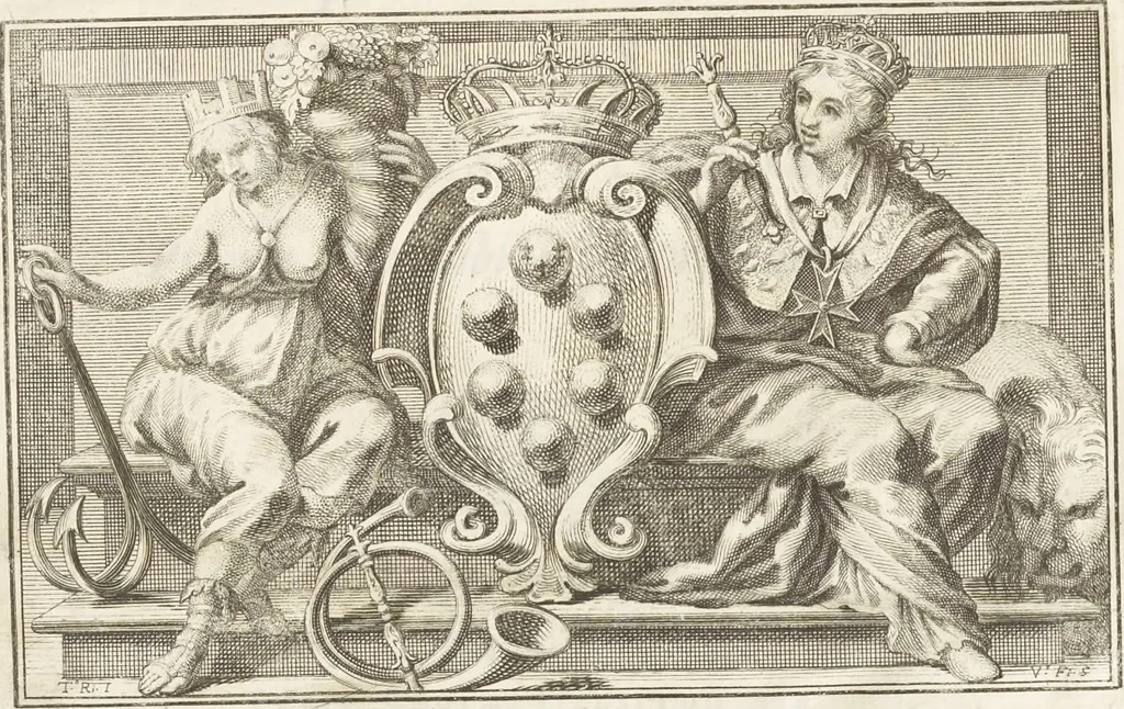 An illustration from Thomae Dempsteri a muresk Scoti pandectarum in Pisano Lyceo professoris ordinarii De Etruria regali libri septem : opus postumum in duas partes divisum, 1723, leaf 4