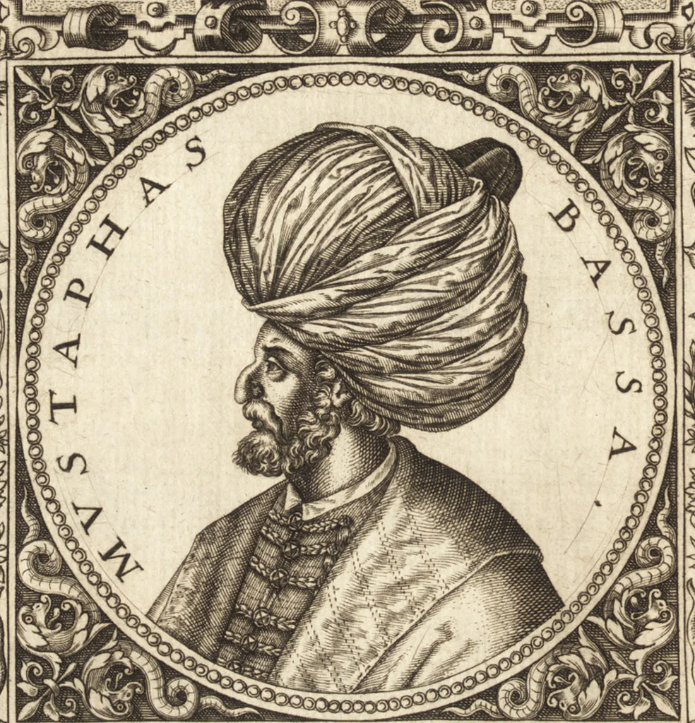 An illustration from Vitae et icones sultanorum Turcicorum, principum Persarum aliorumq[ue] illustrium heroum heroinarumq[ue] ab Osmane usq[ue] ad Mahometem II : ad vivum ex antiquis mettallis effictae, primum ex Co[n]sta[n]tinopoli D. Imp. Ferdina[n]do oblatae nunc descriptae & tetras[t]ichis succinctis illustratae, 1596, leaf 129