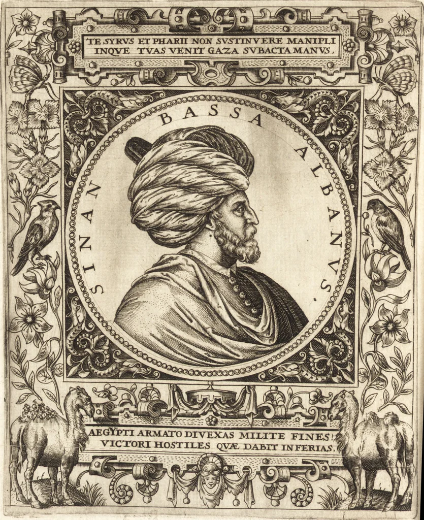 An illustration from Vitae et icones sultanorum Turcicorum, principum Persarum aliorumq[ue] illustrium heroum heroinarumq[ue] ab Osmane usq[ue] ad Mahometem II : ad vivum ex antiquis mettallis effictae, primum ex Co[n]sta[n]tinopoli D. Imp. Ferdina[n]do oblatae nunc descriptae & tetras[t]ichis succinctis illustratae, 1596, leaf 135