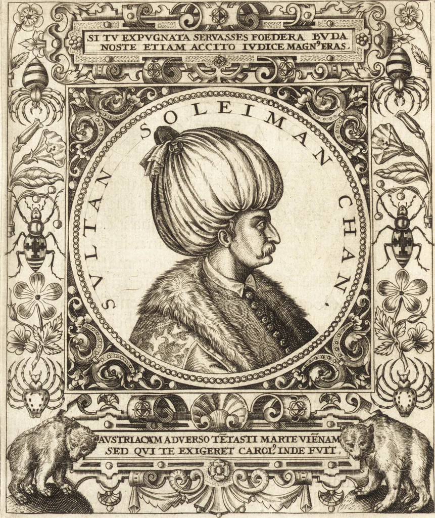 An illustration from Vitae et icones sultanorum Turcicorum, principum Persarum aliorumq[ue] illustrium heroum heroinarumq[ue] ab Osmane usq[ue] ad Mahometem II : ad vivum ex antiquis mettallis effictae, primum ex Co[n]sta[n]tinopoli D. Imp. Ferdina[n]do oblatae nunc descriptae & tetras[t]ichis succinctis illustratae, 1596, leaf 185