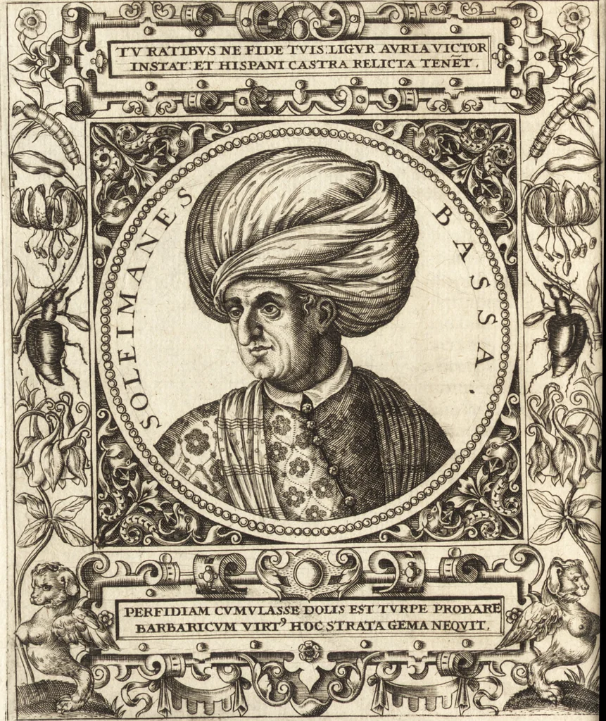 An illustration from Vitae et icones sultanorum Turcicorum, principum Persarum aliorumq[ue] illustrium heroum heroinarumq[ue] ab Osmane usq[ue] ad Mahometem II : ad vivum ex antiquis mettallis effictae, primum ex Co[n]sta[n]tinopoli D. Imp. Ferdina[n]do oblatae nunc descriptae & tetras[t]ichis succinctis illustratae, 1596, leaf 255