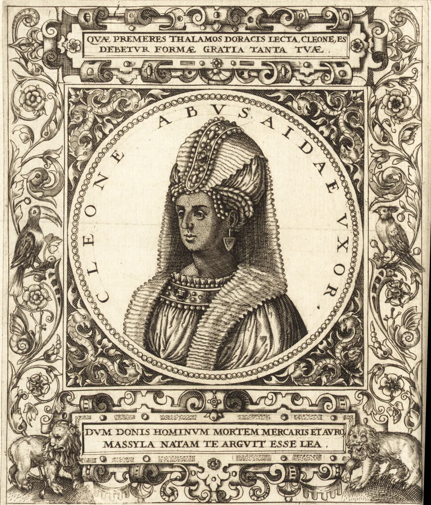 An illustration from Vitae et icones sultanorum Turcicorum, principum Persarum aliorumq[ue] illustrium heroum heroinarumq[ue] ab Osmane usq[ue] ad Mahometem II : ad vivum ex antiquis mettallis effictae, primum ex Co[n]sta[n]tinopoli D. Imp. Ferdina[n]do oblatae nunc descriptae & tetras[t]ichis succinctis illustratae, 1596, leaf 301