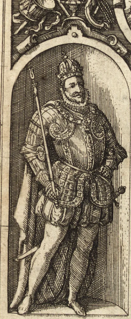 An illustration from Vitae et icones sultanorum Turcicorum, principum Persarum aliorumq[ue] illustrium heroum heroinarumq[ue] ab Osmane usq[ue] ad Mahometem II : ad vivum ex antiquis mettallis effictae, primum ex Co[n]sta[n]tinopoli D. Imp. Ferdina[n]do oblatae nunc descriptae & tetras[t]ichis succinctis illustratae, 1596, leaf 4