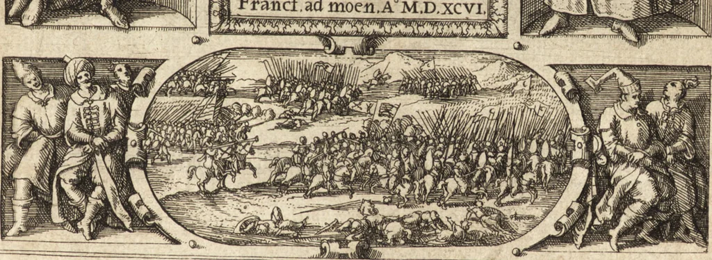 An illustration from Vitae et icones sultanorum Turcicorum, principum Persarum aliorumq[ue] illustrium heroum heroinarumq[ue] ab Osmane usq[ue] ad Mahometem II : ad vivum ex antiquis mettallis effictae, primum ex Co[n]sta[n]tinopoli D. Imp. Ferdina[n]do oblatae nunc descriptae & tetras[t]ichis succinctis illustratae, 1596, leaf 4