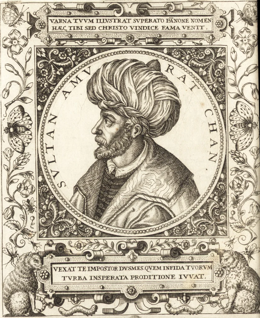 An illustration from Vitae et icones sultanorum Turcicorum, principum Persarum aliorumq[ue] illustrium heroum heroinarumq[ue] ab Osmane usq[ue] ad Mahometem II : ad vivum ex antiquis mettallis effictae, primum ex Co[n]sta[n]tinopoli D. Imp. Ferdina[n]do oblatae nunc descriptae & tetras[t]ichis succinctis illustratae, 1596, leaf 41