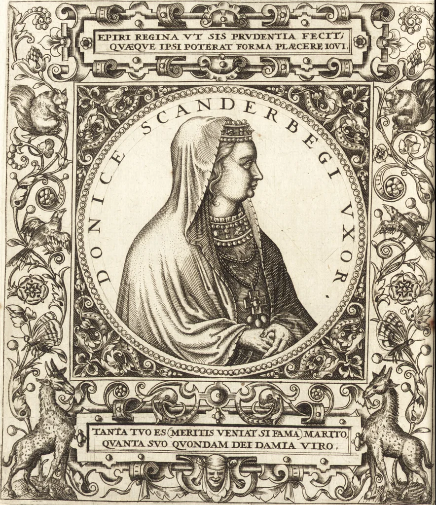 An illustration from Vitae et icones sultanorum Turcicorum, principum Persarum aliorumq[ue] illustrium heroum heroinarumq[ue] ab Osmane usq[ue] ad Mahometem II : ad vivum ex antiquis mettallis effictae, primum ex Co[n]sta[n]tinopoli D. Imp. Ferdina[n]do oblatae nunc descriptae & tetras[t]ichis succinctis illustratae, 1596, leaf 87