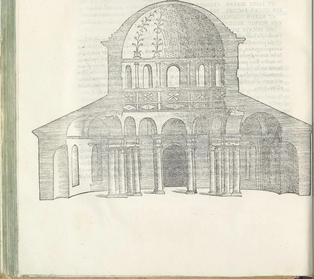 An illustration from Vrbis Romae topographia : nvper ab ipso avctore nonnvllis erroribvs svblatis emandata, addita etiam interpretatione nominum quæ unica litera uel syllaba in antiquis titulis scripta inueniuntur : cvi etiam ab eodem adiectae svnt qvam breuissimæ obseruationes de prænomine, nomine, & cognomine de quibus etsi multi multa scripsere nemo tamen hactenus rei ueritatem attigisse videtur, 1544, leaf 145