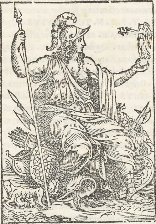 An illustration from Vrbis Romae topographia : nvper ab ipso avctore nonnvllis erroribvs svblatis emandata, addita etiam interpretatione nominum quæ unica litera uel syllaba in antiquis titulis scripta inueniuntur : cvi etiam ab eodem adiectae svnt qvam breuissimæ obseruationes de prænomine, nomine, & cognomine de quibus etsi multi multa scripsere nemo tamen hactenus rei ueritatem attigisse videtur, 1544, leaf 16