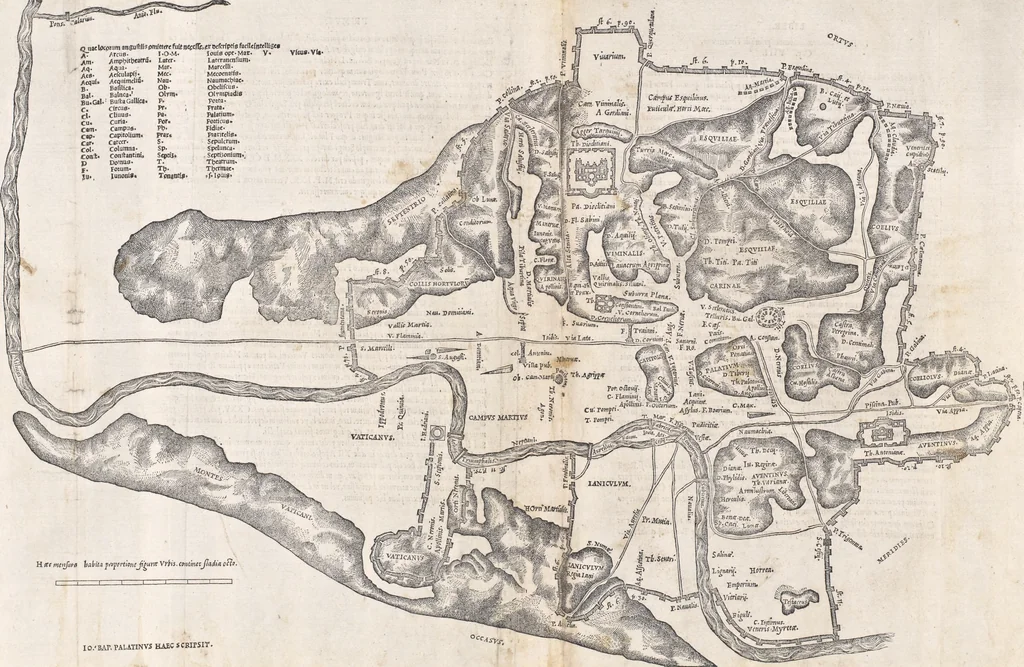 An illustration from Vrbis Romae topographia : nvper ab ipso avctore nonnvllis erroribvs svblatis emandata, addita etiam interpretatione nominum quæ unica litera uel syllaba in antiquis titulis scripta inueniuntur : cvi etiam ab eodem adiectae svnt qvam breuissimæ obseruationes de prænomine, nomine, & cognomine de quibus etsi multi multa scripsere nemo tamen hactenus rei ueritatem attigisse videtur, 1544, leaf 41