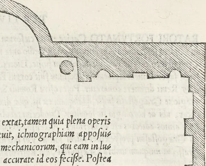 An illustration from Vrbis Romae topographia : nvper ab ipso avctore nonnvllis erroribvs svblatis emandata, addita etiam interpretatione nominum quæ unica litera uel syllaba in antiquis titulis scripta inueniuntur : cvi etiam ab eodem adiectae svnt qvam breuissimæ obseruationes de prænomine, nomine, & cognomine de quibus etsi multi multa scripsere nemo tamen hactenus rei ueritatem attigisse videtur, 1544, leaf 75