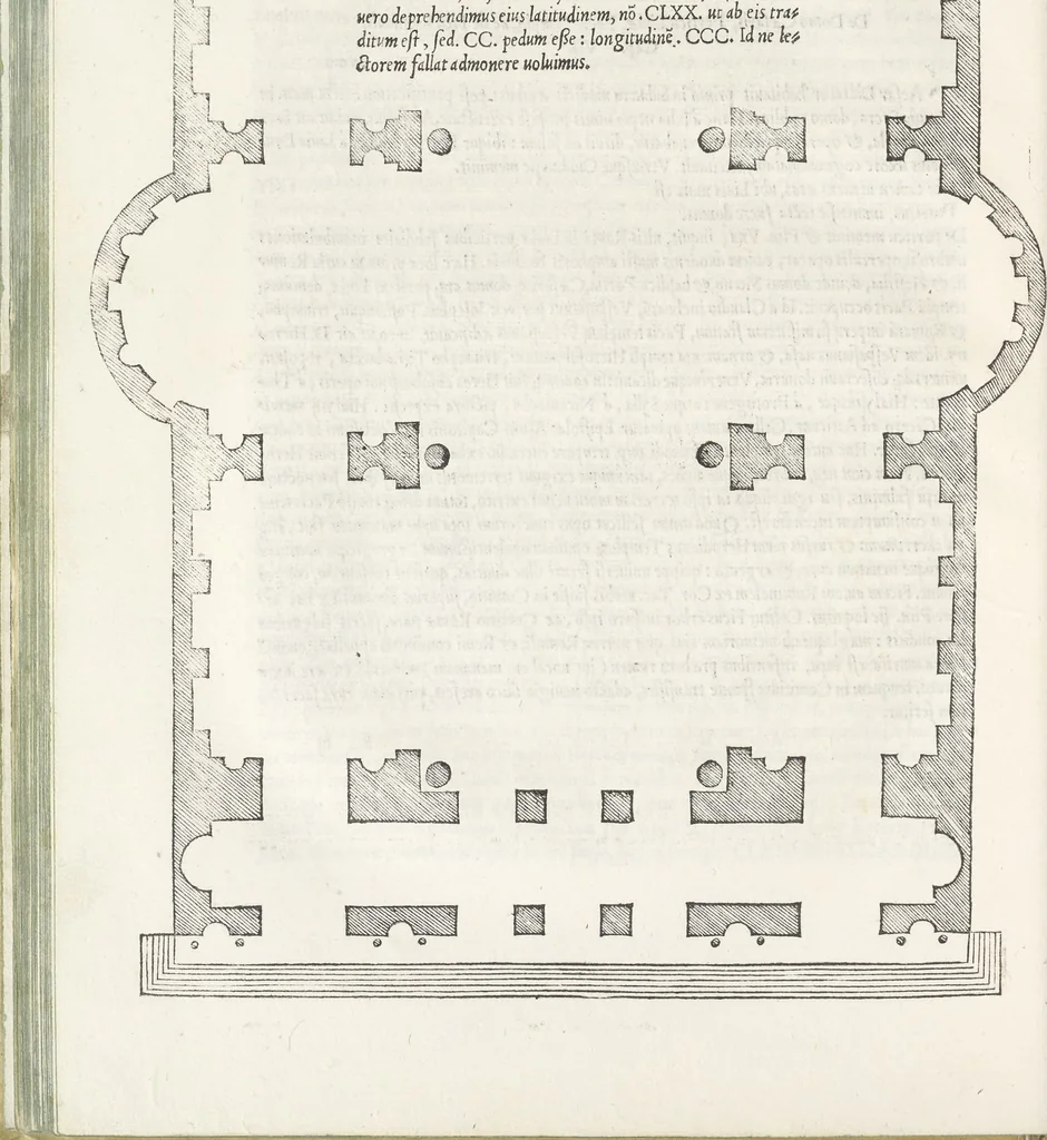 An illustration from Vrbis Romae topographia : nvper ab ipso avctore nonnvllis erroribvs svblatis emandata, addita etiam interpretatione nominum quæ unica litera uel syllaba in antiquis titulis scripta inueniuntur : cvi etiam ab eodem adiectae svnt qvam breuissimæ obseruationes de prænomine, nomine, & cognomine de quibus etsi multi multa scripsere nemo tamen hactenus rei ueritatem attigisse videtur, 1544, leaf 75