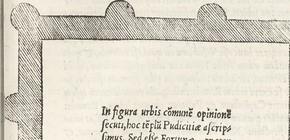 An illustration from Vrbis Romae topographia : nvper ab ipso avctore nonnvllis erroribvs svblatis emandata, addita etiam interpretatione nominum quæ unica litera uel syllaba in antiquis titulis scripta inueniuntur : cvi etiam ab eodem adiectae svnt qvam breuissimæ obseruationes de prænomine, nomine, & cognomine de quibus etsi multi multa scripsere nemo tamen hactenus rei ueritatem attigisse videtur, 1544, leaf 86