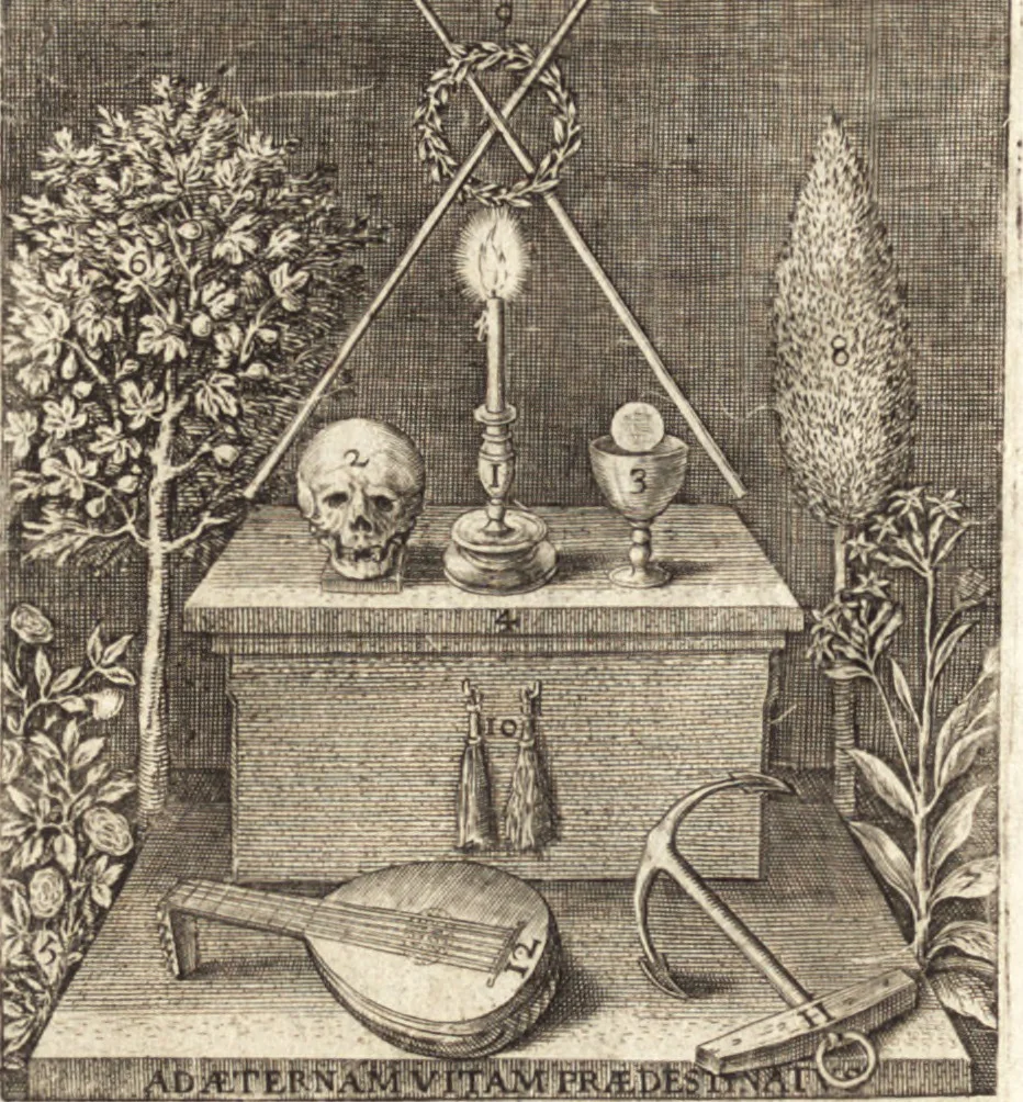 An illustration from Zodiacus Christianus, das ist Christelicher Himmelcirckel, oder, zwölff Zeichen bey welche[n] ein ieder Christ erkenne[n] vnd schliessen kan, ob er von Gott zum ewigen Leben fürsehen vnd erwölet oder nicht : sampt XII schöne[n] Figuren, durch welche bemelte Zeiche[n] für Augen gestelt werden, 1624, leaf 21