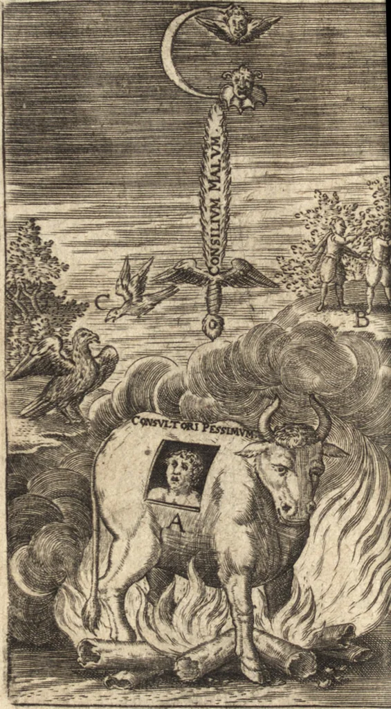 An illustration from ZungenSchleiffer, oder, Brinnende Weltkugel von bösen Zungen angezündet : solche zulöschen gibt aussführlichen Underricht von allen Zungen Lastern, 1631, leaf 273