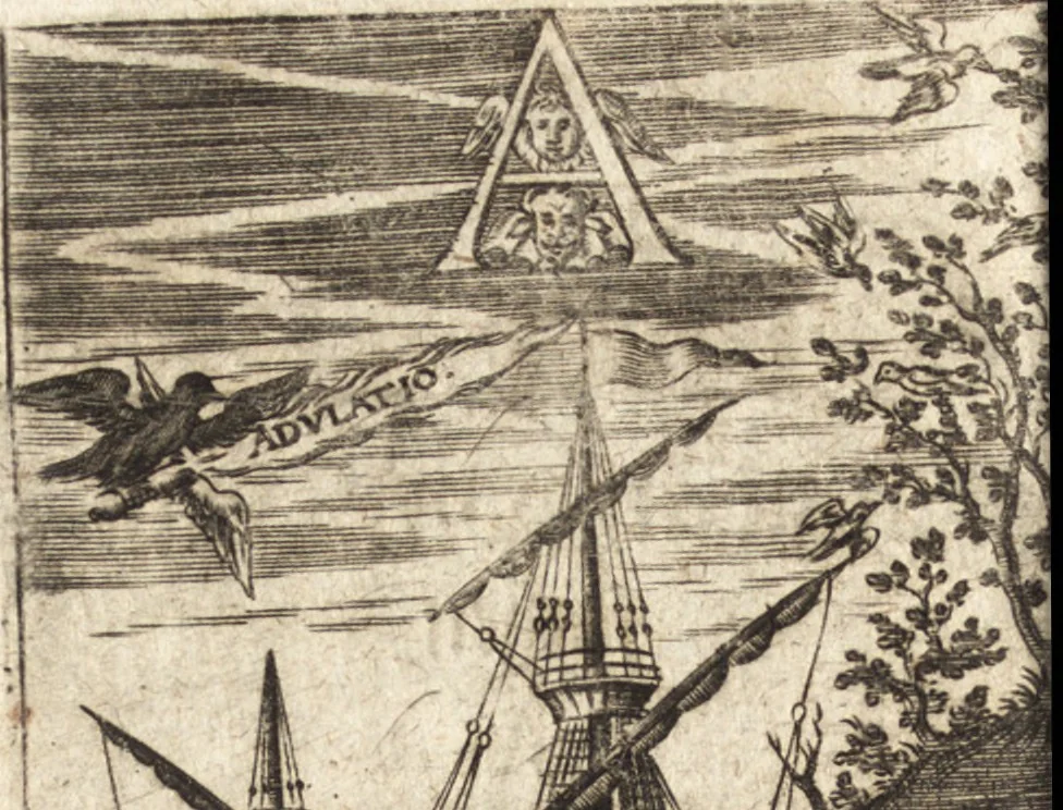 An illustration from ZungenSchleiffer, oder, Brinnende Weltkugel von bösen Zungen angezündet : solche zulöschen gibt aussführlichen Underricht von allen Zungen Lastern, 1631, leaf 29