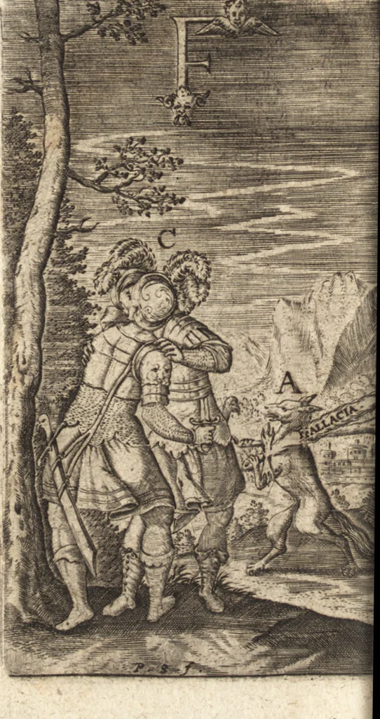 An illustration from ZungenSchleiffer, oder, Brinnende Weltkugel von bösen Zungen angezündet : solche zulöschen gibt aussführlichen Underricht von allen Zungen Lastern, 1631, leaf 757