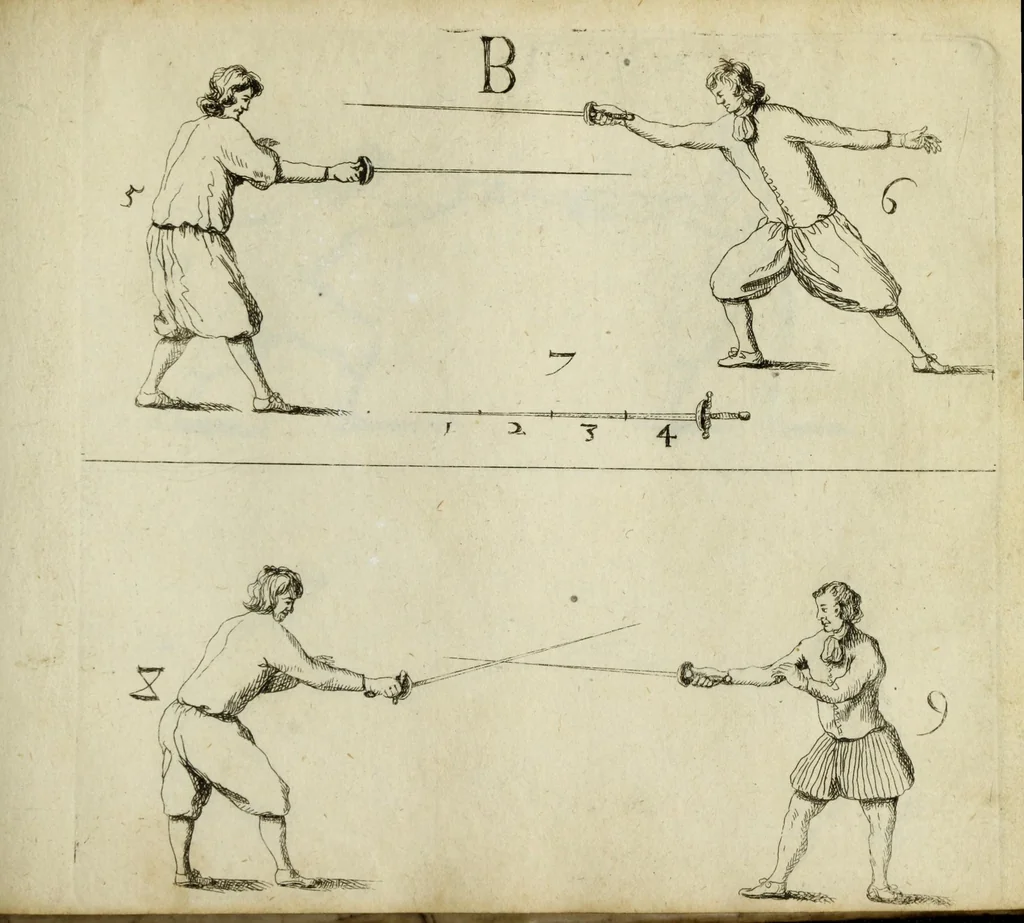 An illustration from Grondige beschryvinge van de edele ende ridderlijcke scherm- ofte wapen-konste : noyt diergelijcke in dese nederduytse tale in den druck uytgegaen, met veele schoone kopere figueren verciert, 1676, leaf 185