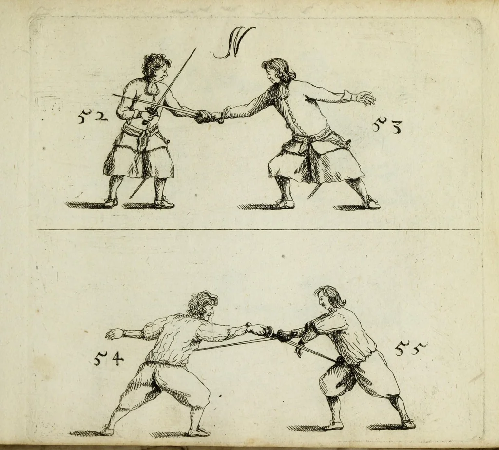 An illustration from Grondige beschryvinge van de edele ende ridderlijcke scherm- ofte wapen-konste : noyt diergelijcke in dese nederduytse tale in den druck uytgegaen, met veele schoone kopere figueren verciert, 1676, leaf 207