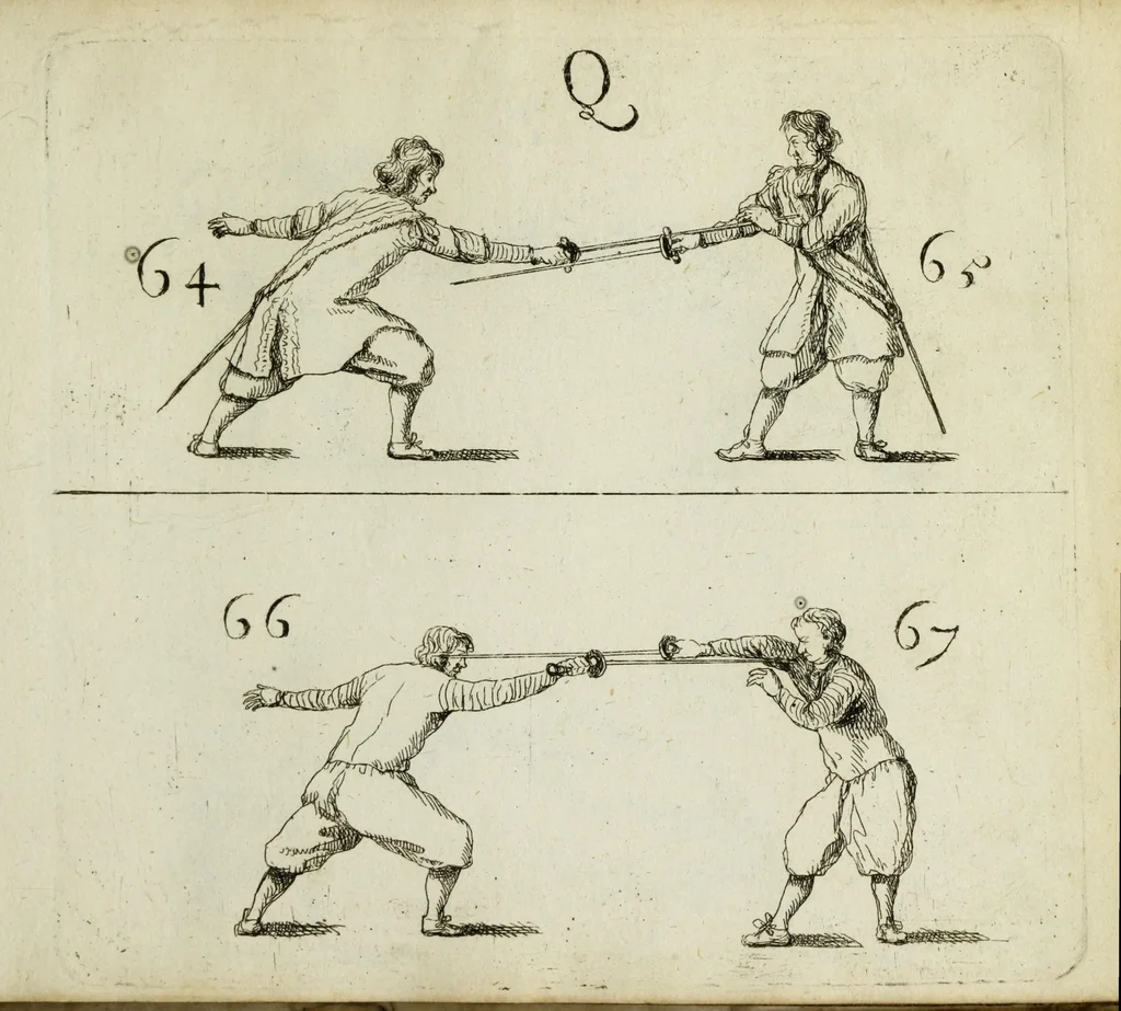 An illustration from Grondige beschryvinge van de edele ende ridderlijcke scherm- ofte wapen-konste : noyt diergelijcke in dese nederduytse tale in den druck uytgegaen, met veele schoone kopere figueren verciert, 1676, leaf 213