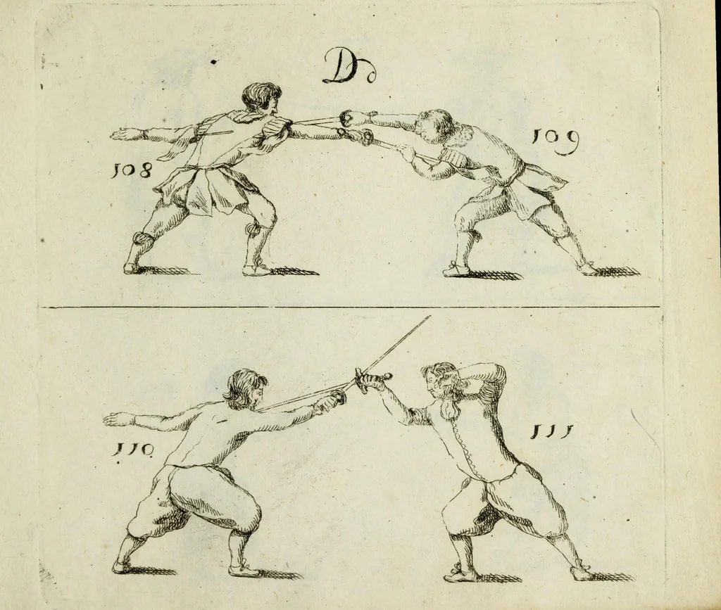 An illustration from Grondige beschryvinge van de edele ende ridderlijcke scherm- ofte wapen-konste : noyt diergelijcke in dese nederduytse tale in den druck uytgegaen, met veele schoone kopere figueren verciert, 1676, leaf 235