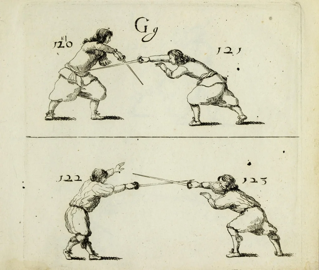 An illustration from Grondige beschryvinge van de edele ende ridderlijcke scherm- ofte wapen-konste : noyt diergelijcke in dese nederduytse tale in den druck uytgegaen, met veele schoone kopere figueren verciert, 1676, leaf 241