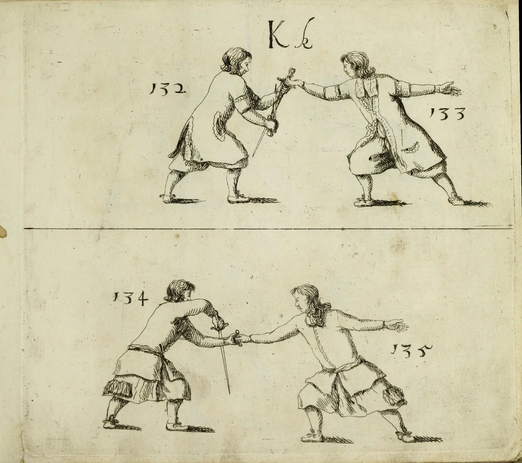 An illustration from Grondige beschryvinge van de edele ende ridderlijcke scherm- ofte wapen-konste : noyt diergelijcke in dese nederduytse tale in den druck uytgegaen, met veele schoone kopere figueren verciert, 1676, leaf 247