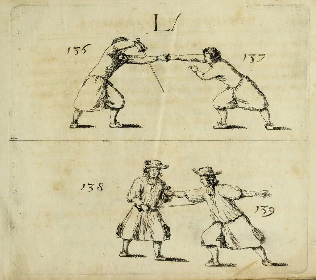 An illustration from Grondige beschryvinge van de edele ende ridderlijcke scherm- ofte wapen-konste : noyt diergelijcke in dese nederduytse tale in den druck uytgegaen, met veele schoone kopere figueren verciert, 1676, leaf 249