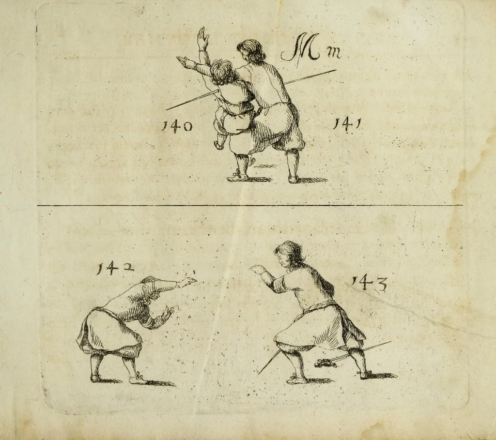 An illustration from Grondige beschryvinge van de edele ende ridderlijcke scherm- ofte wapen-konste : noyt diergelijcke in dese nederduytse tale in den druck uytgegaen, met veele schoone kopere figueren verciert, 1676, leaf 251